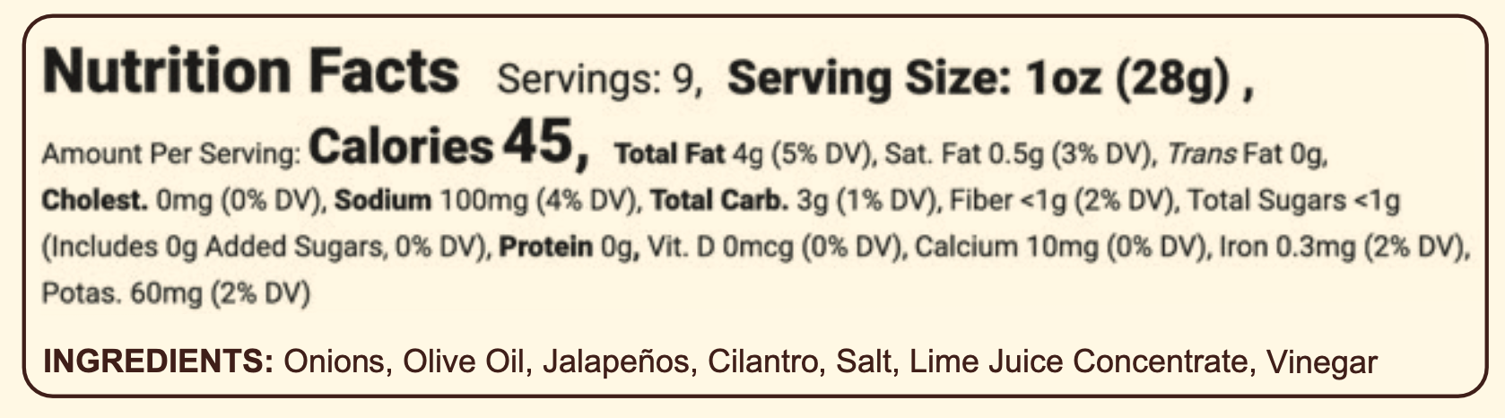 Nutritional facts